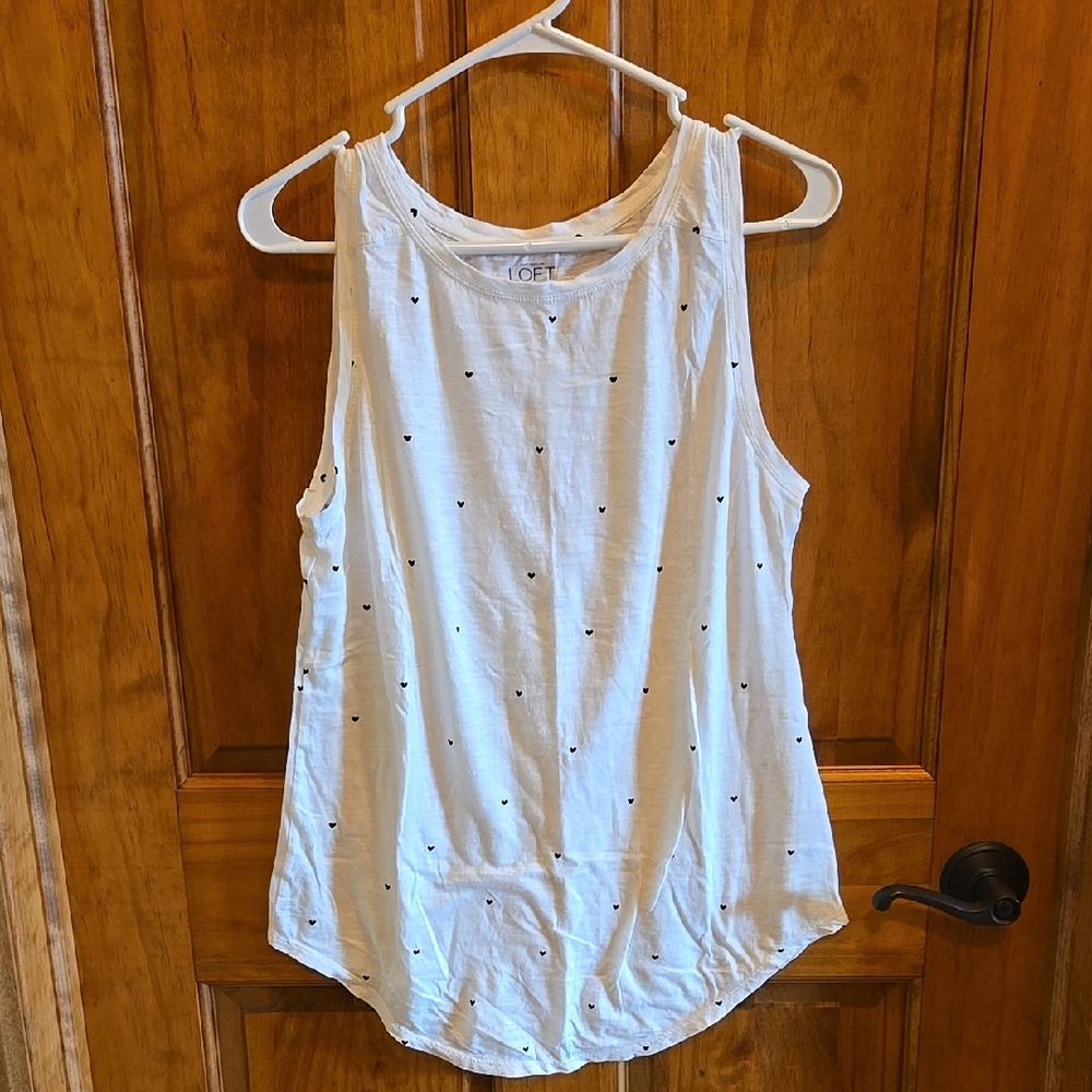 LOFT White Tank Top with Tiny Black Heart Dots